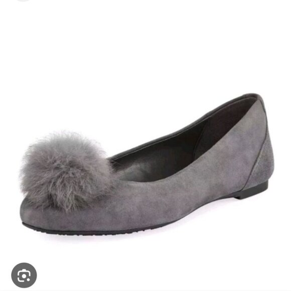 MICHAEL KORS | Remi Rabbit Fur Pom Suede Ballet Flats Gray Sz 9M - Picture 2 of 6